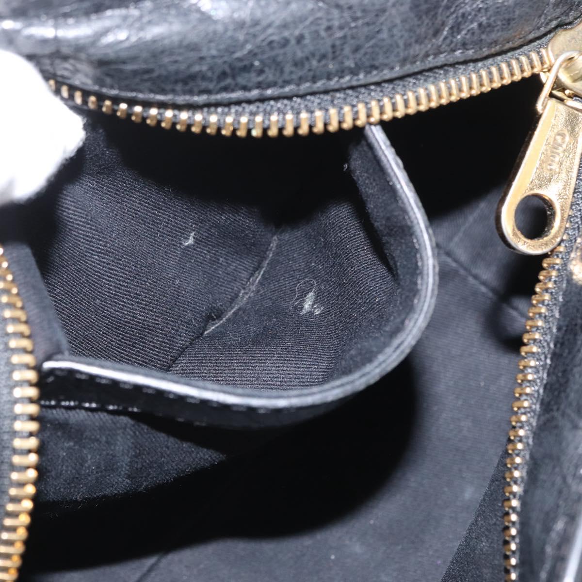 Chloe Etel Hand Bag Leather 2way Black Gold Auth BA10965