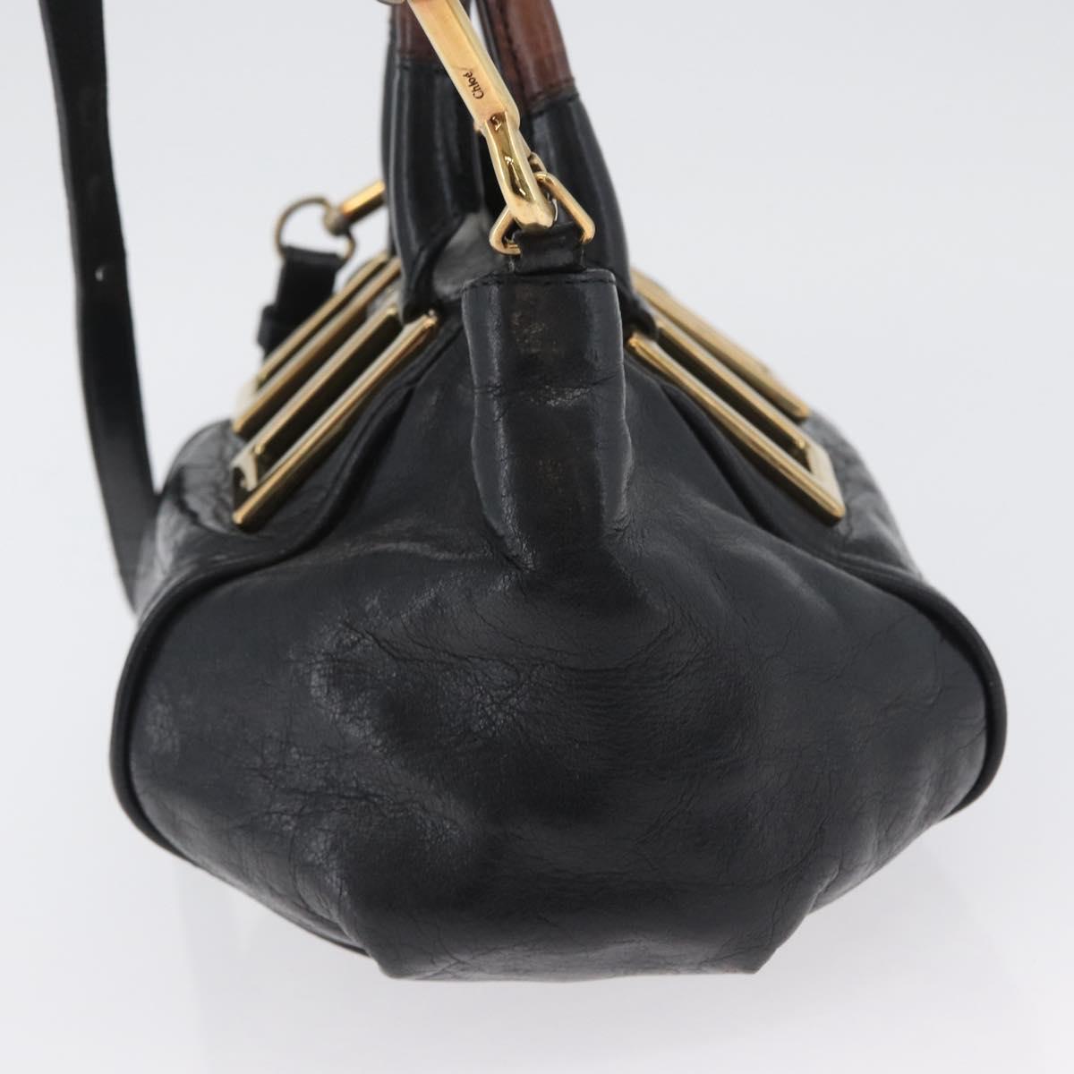 Chloe Etel Hand Bag Leather 2way Black Gold Auth BA10965