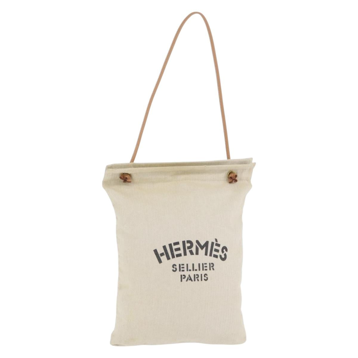 HERMES Aline PM Shoulder Bag Canvas Beige Gold Auth BA10967