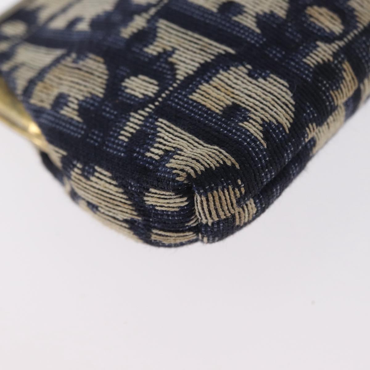 Christian Dior Trotter Canvas Gamaguchi Pouch Navy Gold Auth BA10970