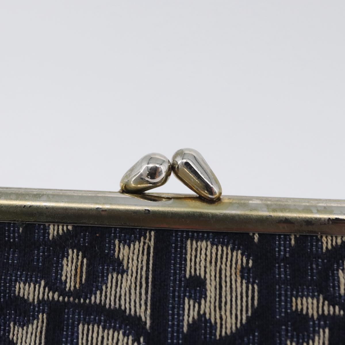 Christian Dior Trotter Canvas Gamaguchi Pouch Navy Gold Auth BA10970