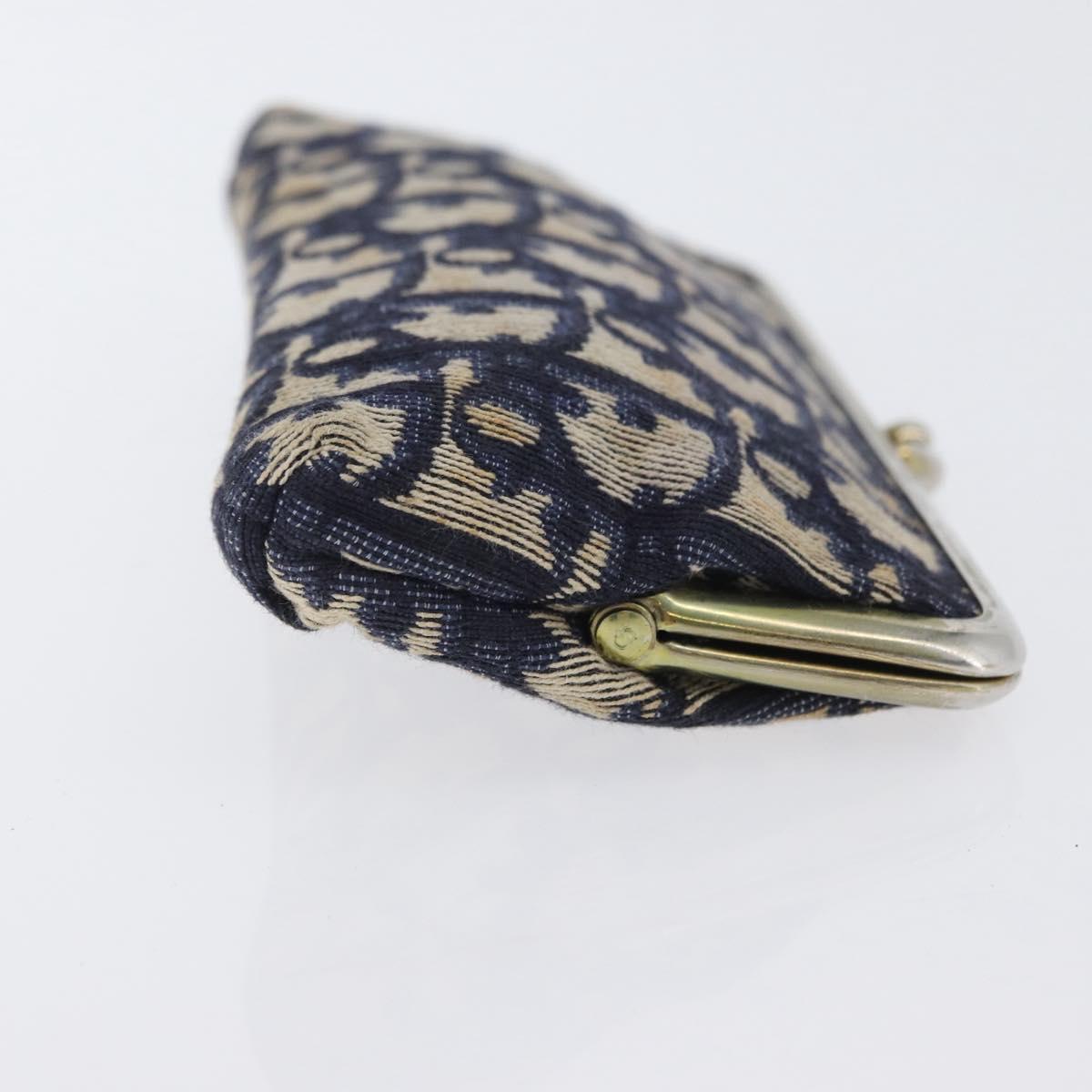 Christian Dior Trotter Canvas Gamaguchi Pouch Navy Gold Auth BA10970