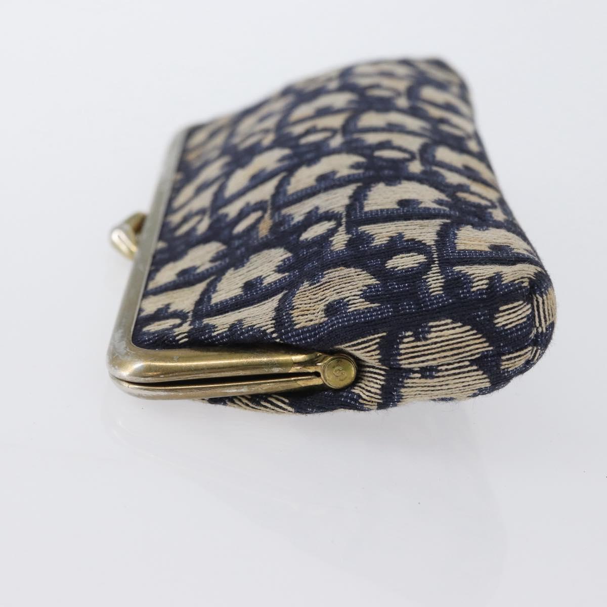 Christian Dior Trotter Canvas Gamaguchi Pouch Navy Gold Auth BA10970