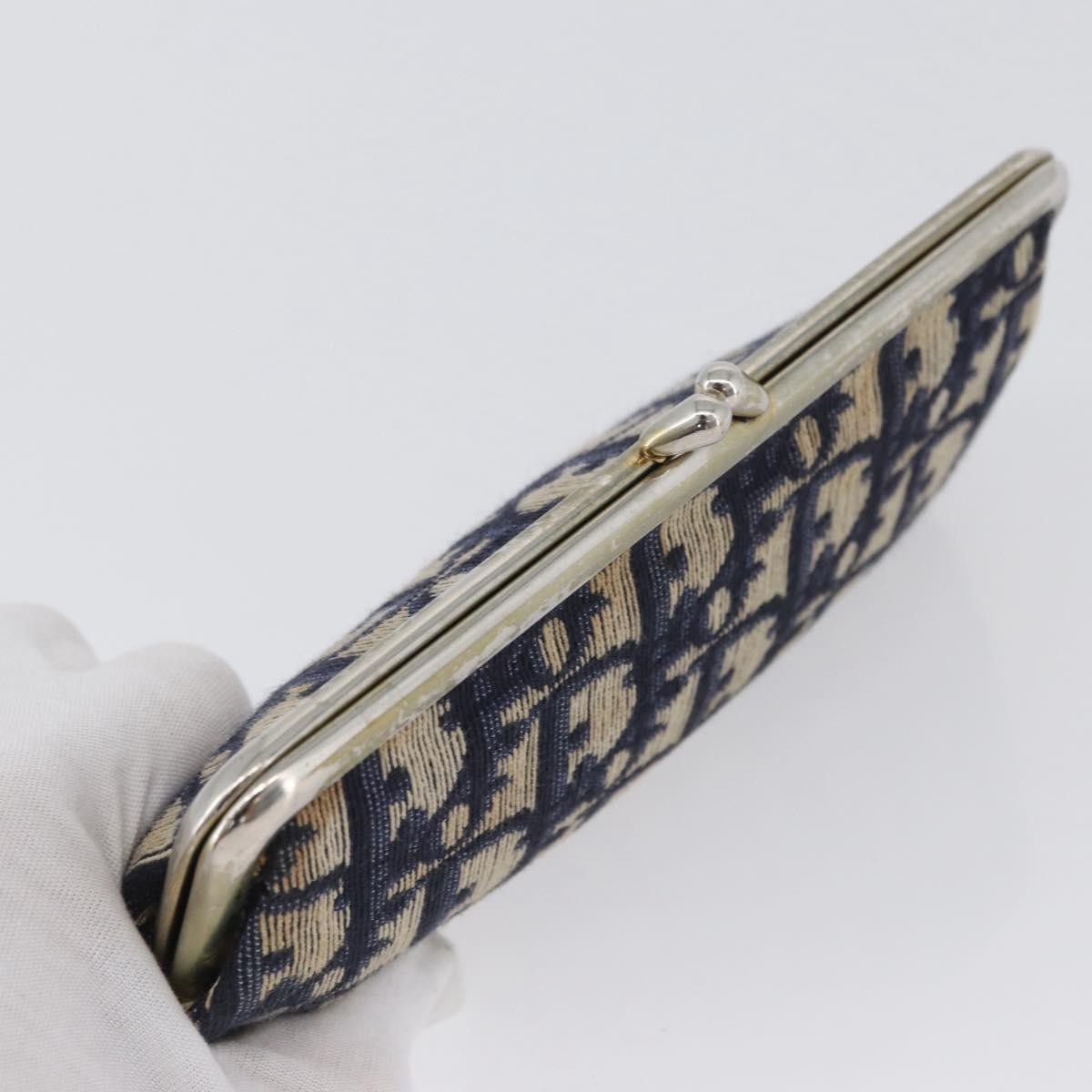 Christian Dior Trotter Canvas Gamaguchi Pouch Navy Gold Auth BA10970