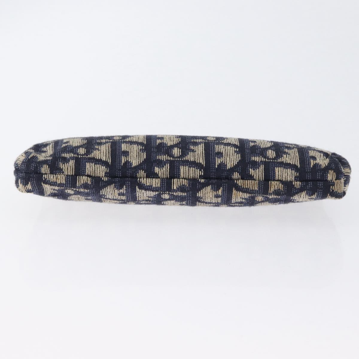 Christian Dior Trotter Canvas Gamaguchi Pouch Navy Gold Auth BA10970