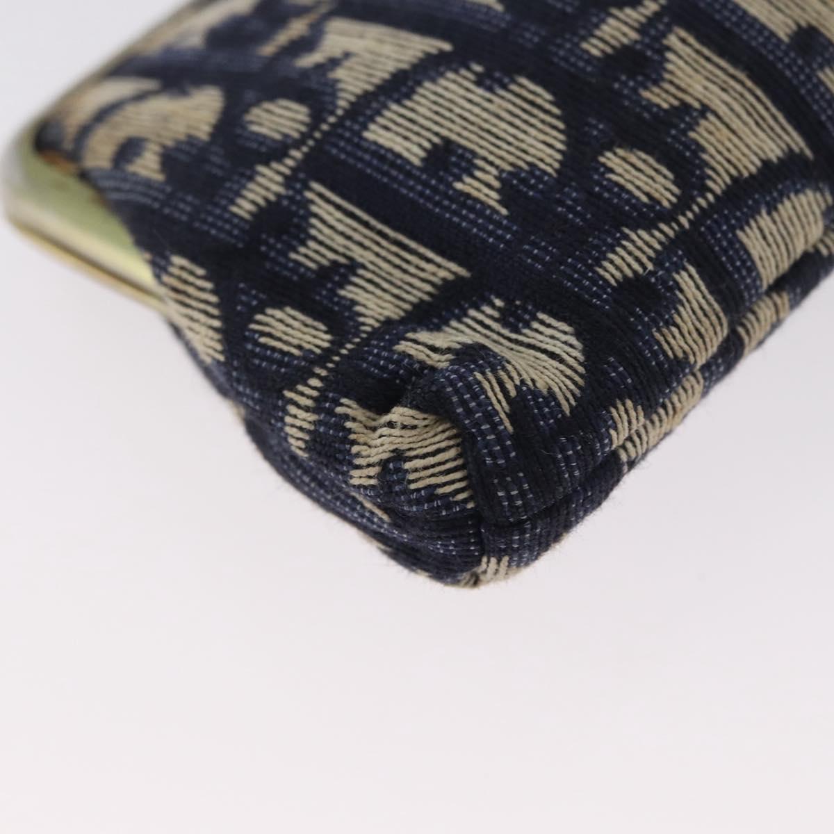 Christian Dior Trotter Canvas Gamaguchi Pouch Navy Gold Auth BA10970