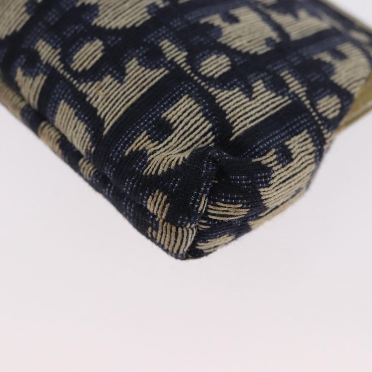 Christian Dior Trotter Canvas Gamaguchi Pouch Navy Gold Auth BA10970