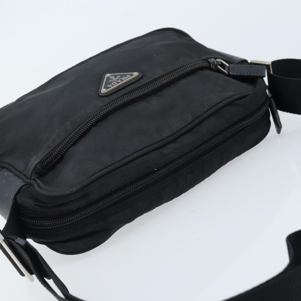 PRADA Shoulder Bag Nylon Black Silver Auth BA10971
