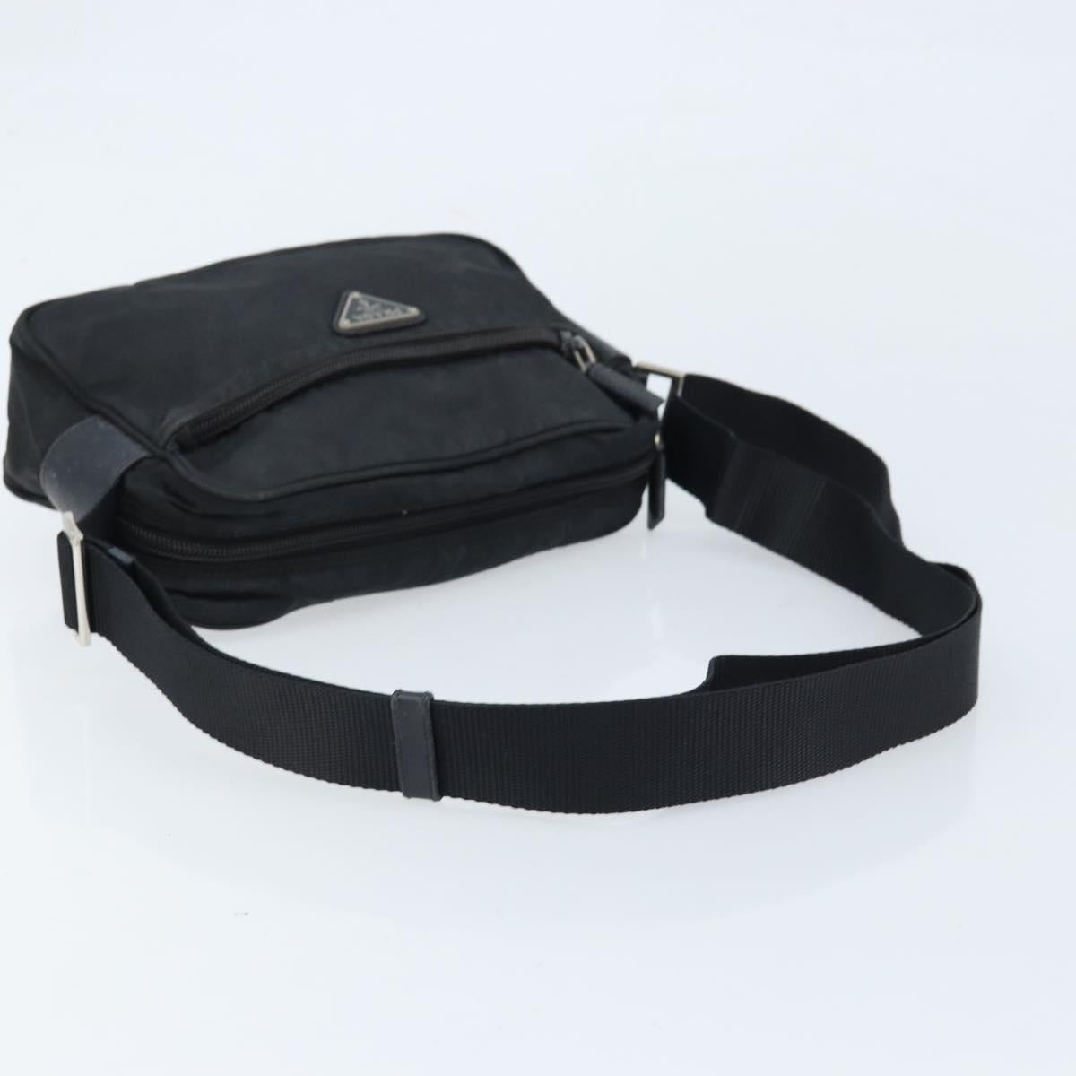 PRADA Shoulder Bag Nylon Black Silver Auth BA10971
