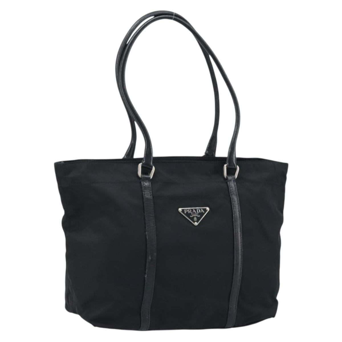 PRADA Tote Bag Nylon Black Silver Auth BA10973