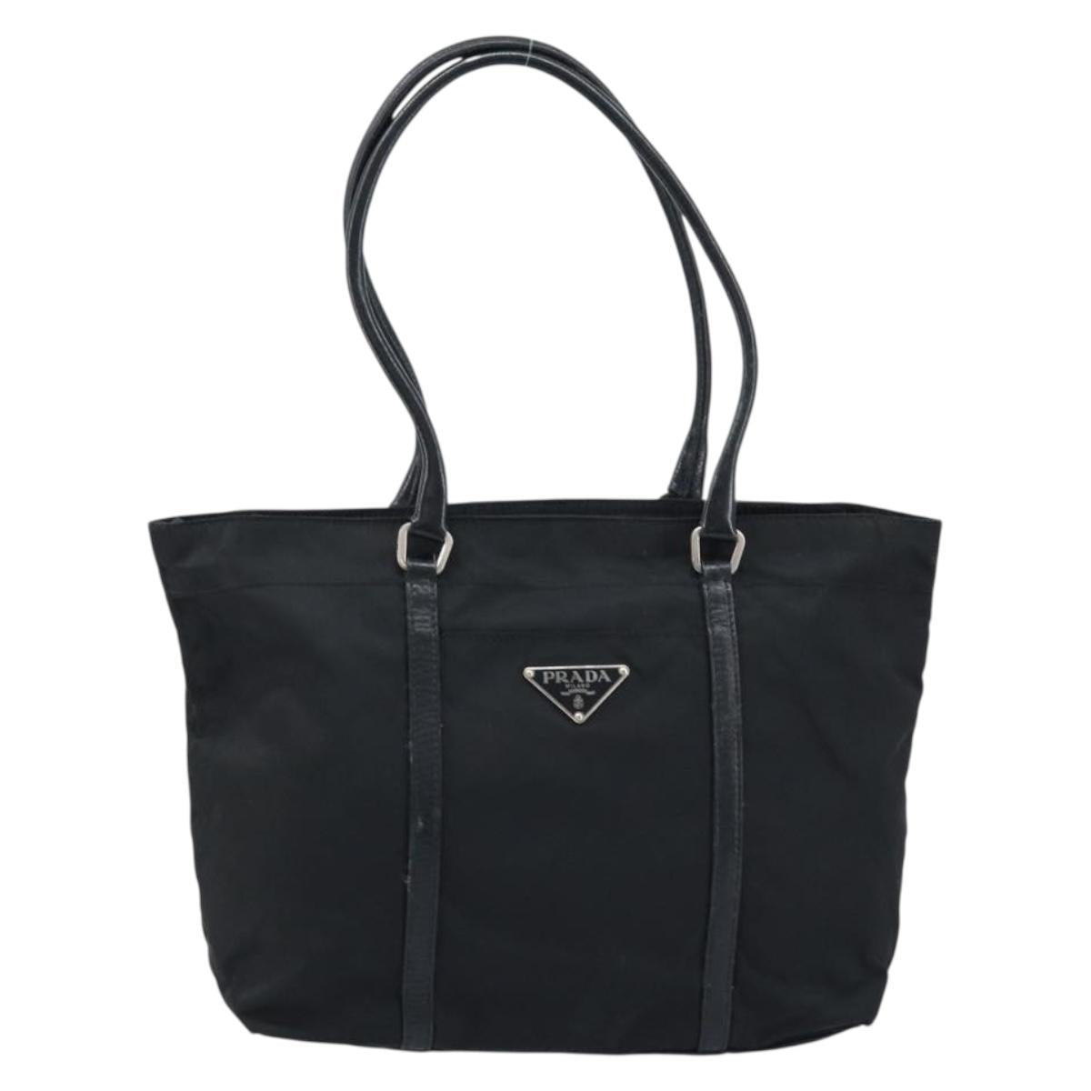 PRADA Tote Bag Nylon Black Silver Auth BA10973