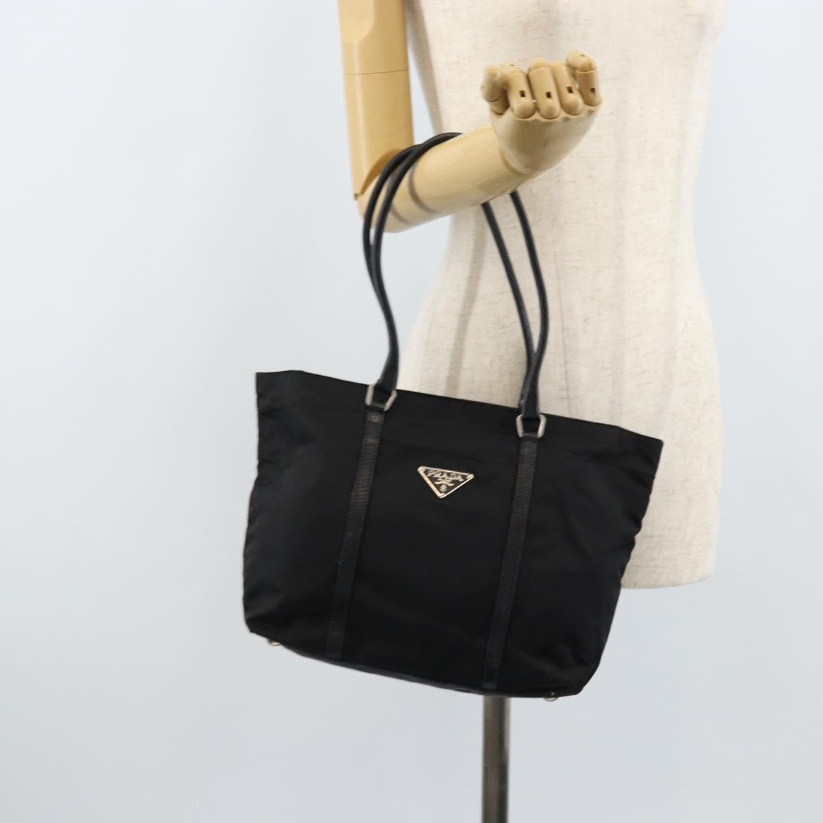 PRADA Tote Bag Nylon Black Silver Auth BA10973