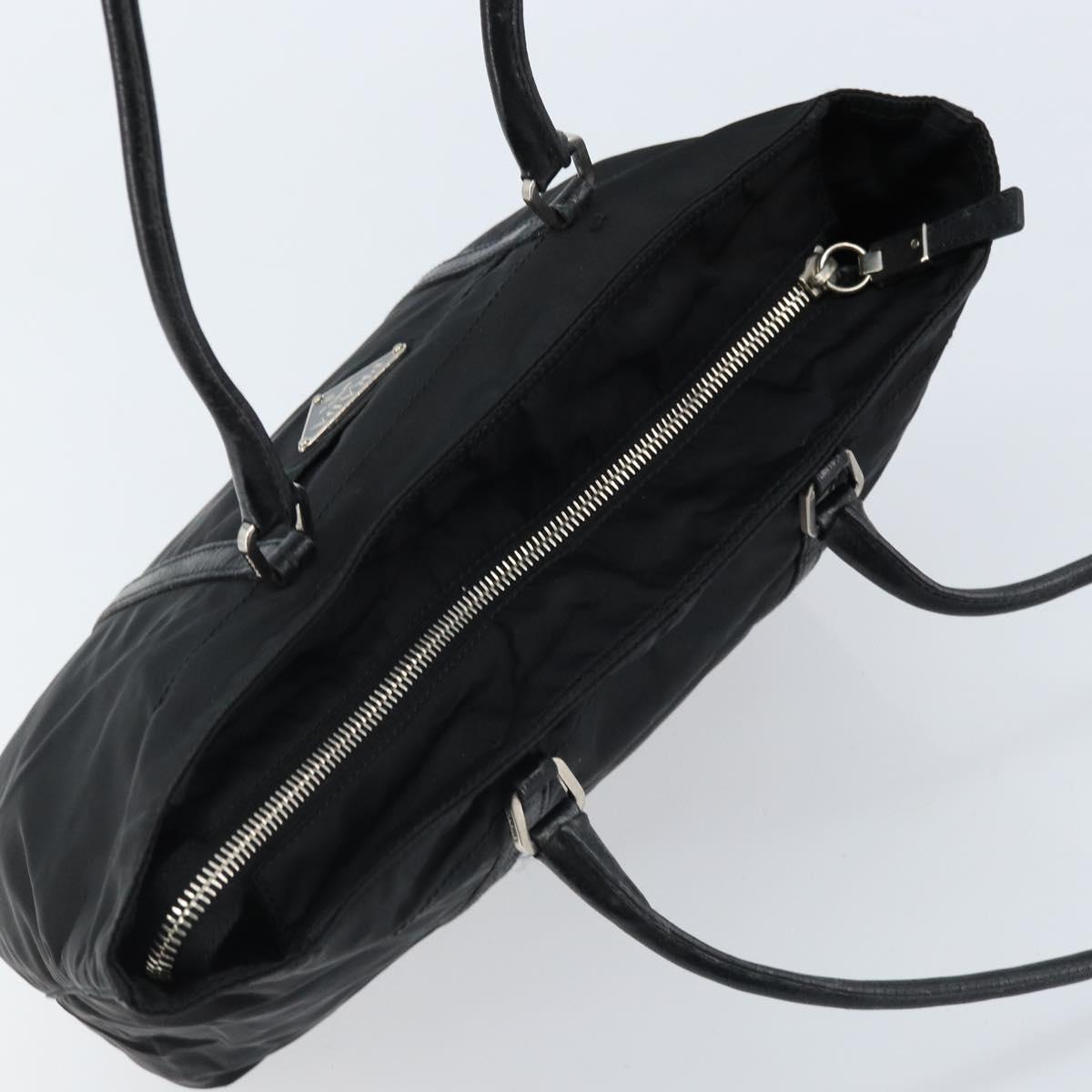 PRADA Tote Bag Nylon Black Silver Auth BA10973