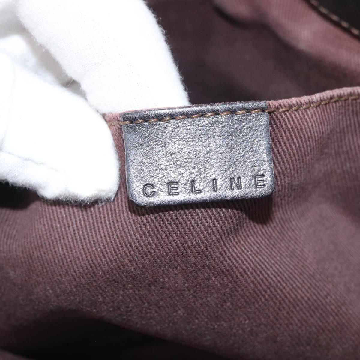 CELINE Boogie bag Hand Bag Leather Dark Brown Silver Auth BA10974