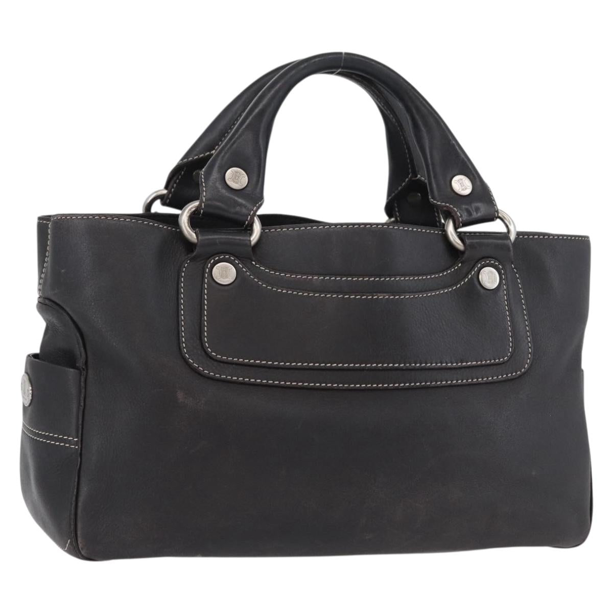 CELINE Boogie bag Hand Bag Leather Dark Brown Silver Auth BA10974