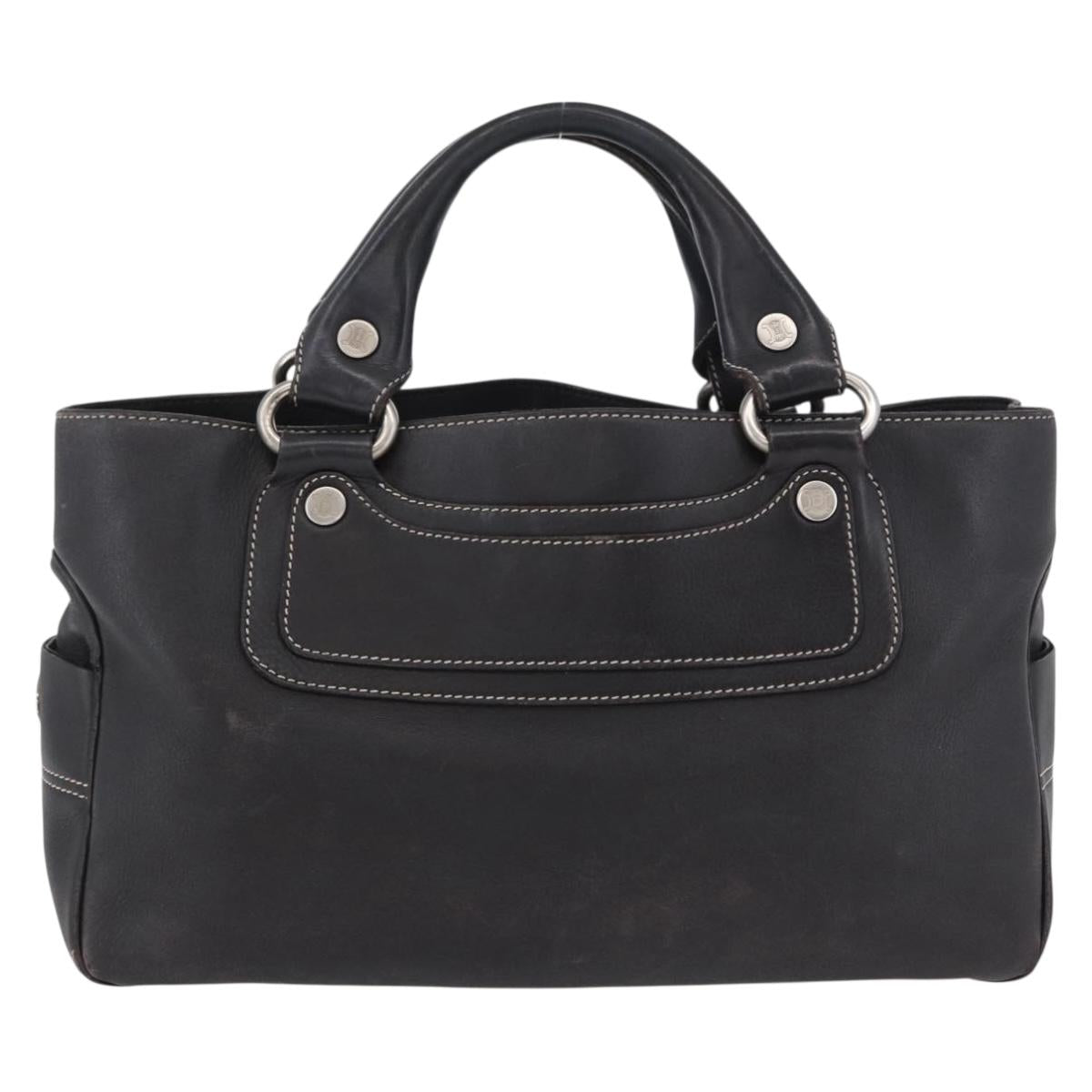 CELINE Boogie bag Hand Bag Leather Dark Brown Silver Auth BA10974