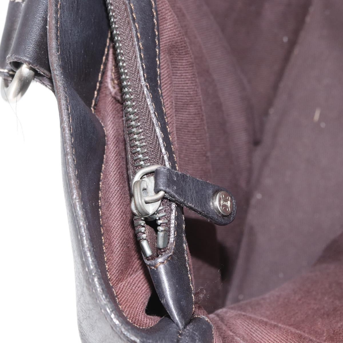 CELINE Boogie bag Hand Bag Leather Dark Brown Silver Auth BA10974