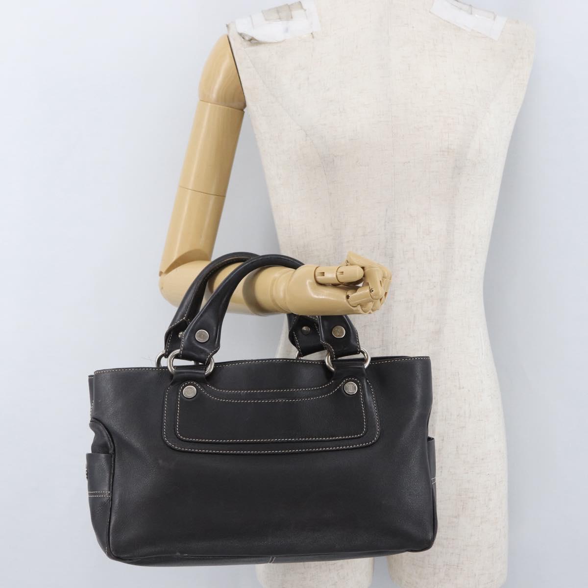CELINE Boogie bag Hand Bag Leather Dark Brown Silver Auth BA10974