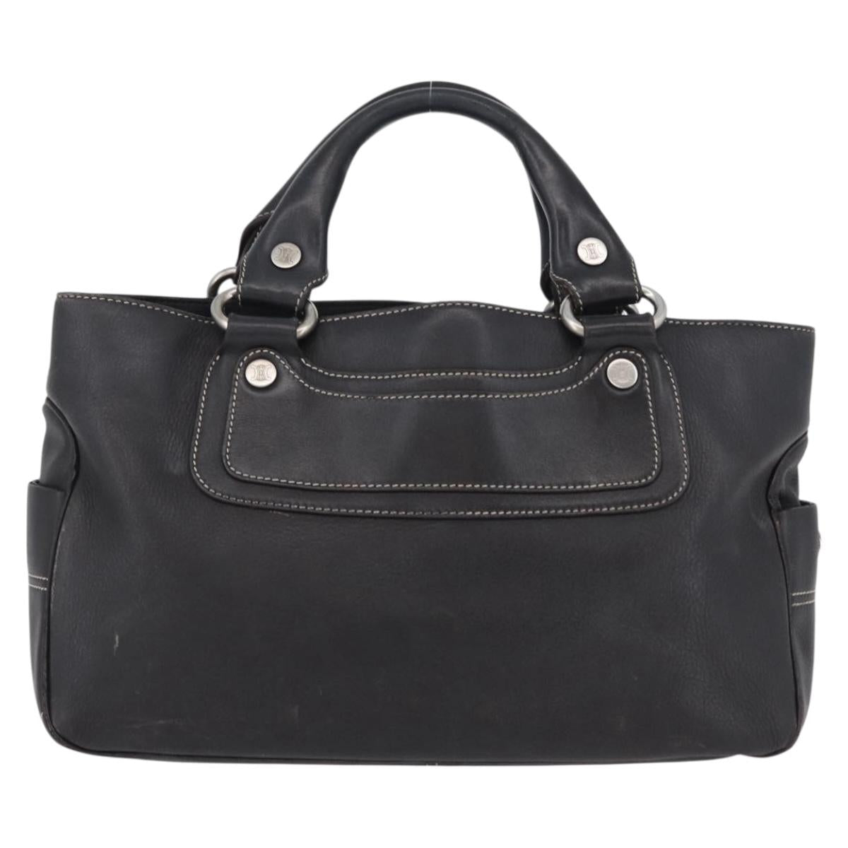 CELINE Boogie bag Hand Bag Leather Dark Brown Silver Auth BA10974