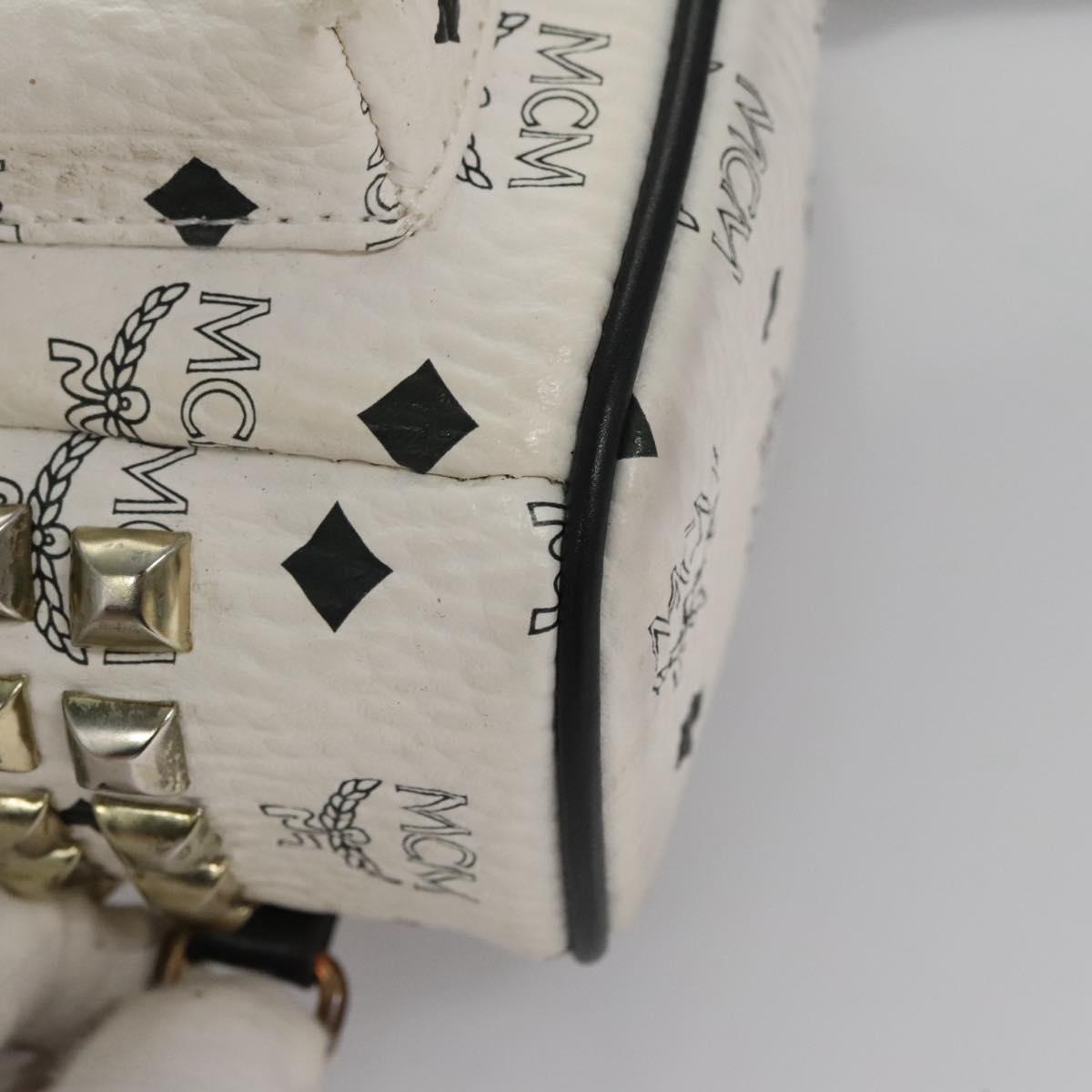 MCM Vicetos Logogram Backpack PVC Leather White Navy gold Auth BA110