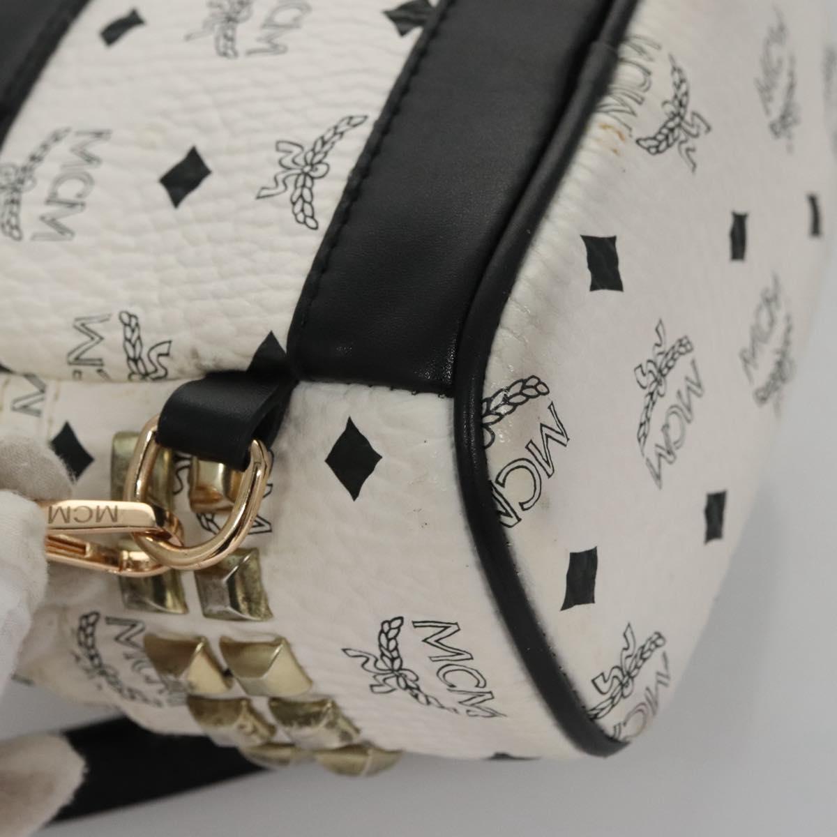 MCM Vicetos Logogram Backpack PVC Leather White Navy gold Auth BA110