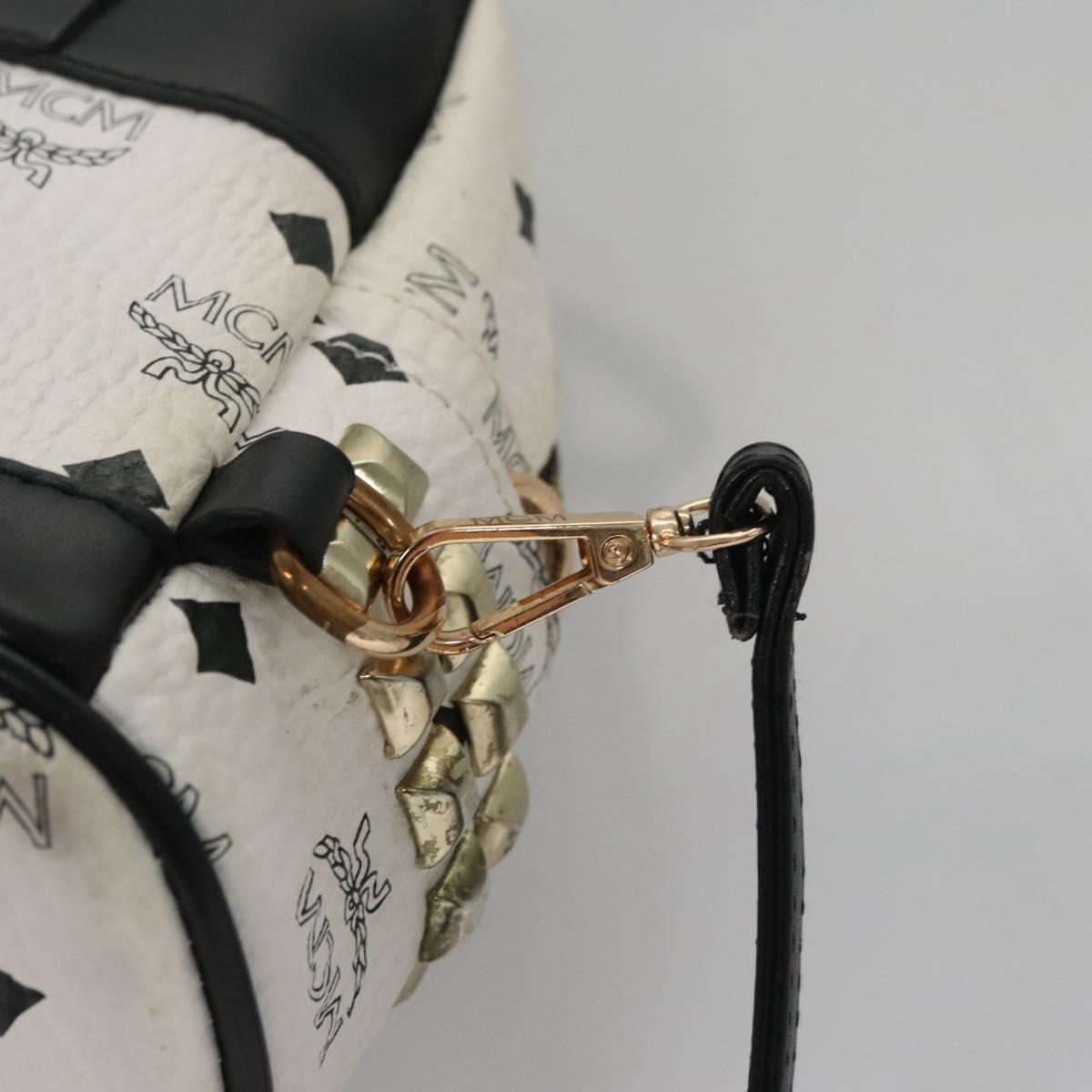 MCM Vicetos Logogram Backpack PVC Leather White Navy gold Auth BA110