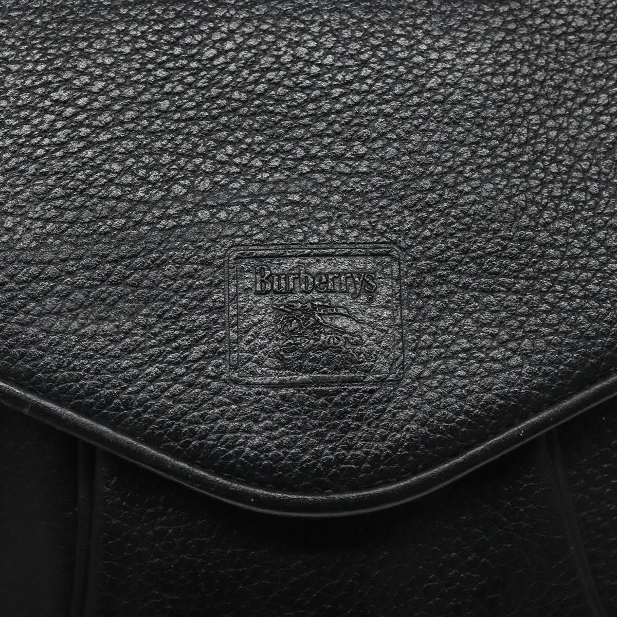 Burberrys Shoulder Bag Leather Black Gold Auth BA1100