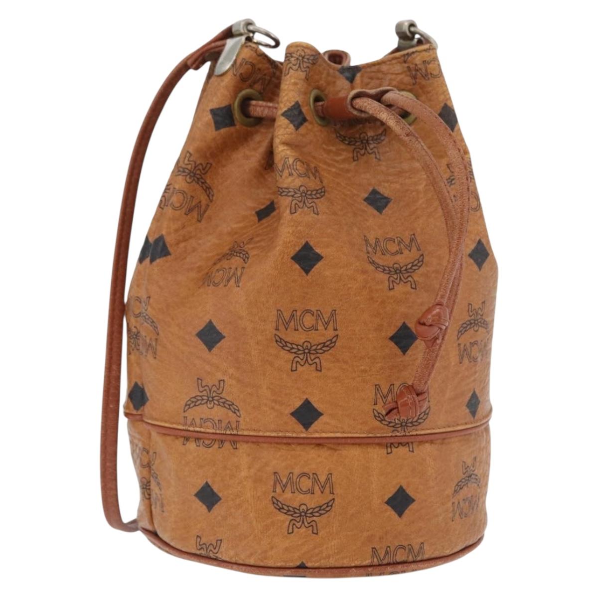 MCM Vicetos Logogram Shoulder Bag PVC Leather Brown Gold Auth BA11006