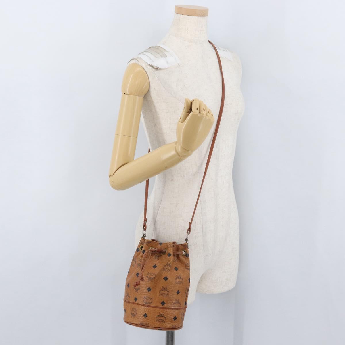 MCM Vicetos Logogram Shoulder Bag PVC Leather Brown Gold Auth BA11006