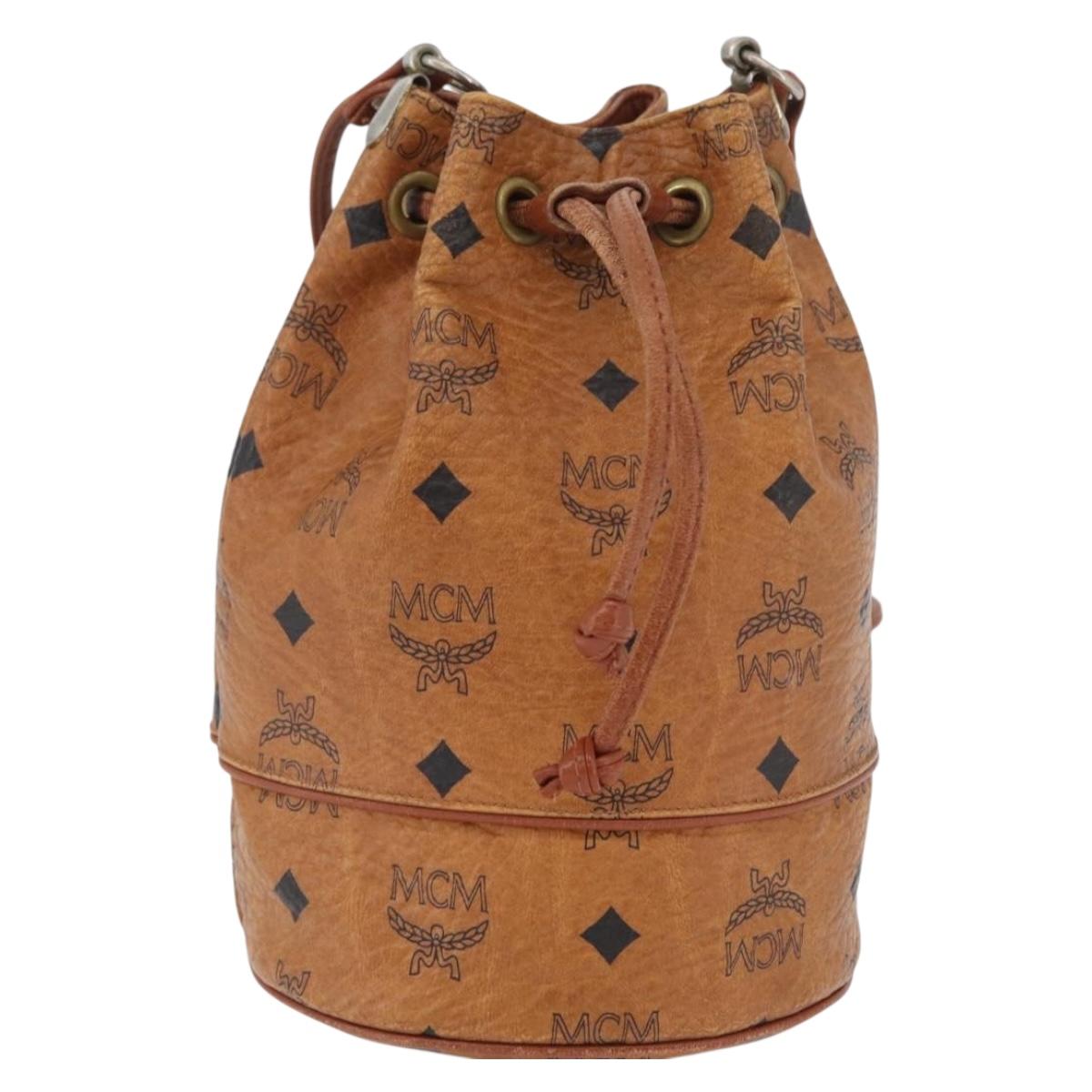 MCM Vicetos Logogram Shoulder Bag PVC Leather Brown Gold Auth BA11006