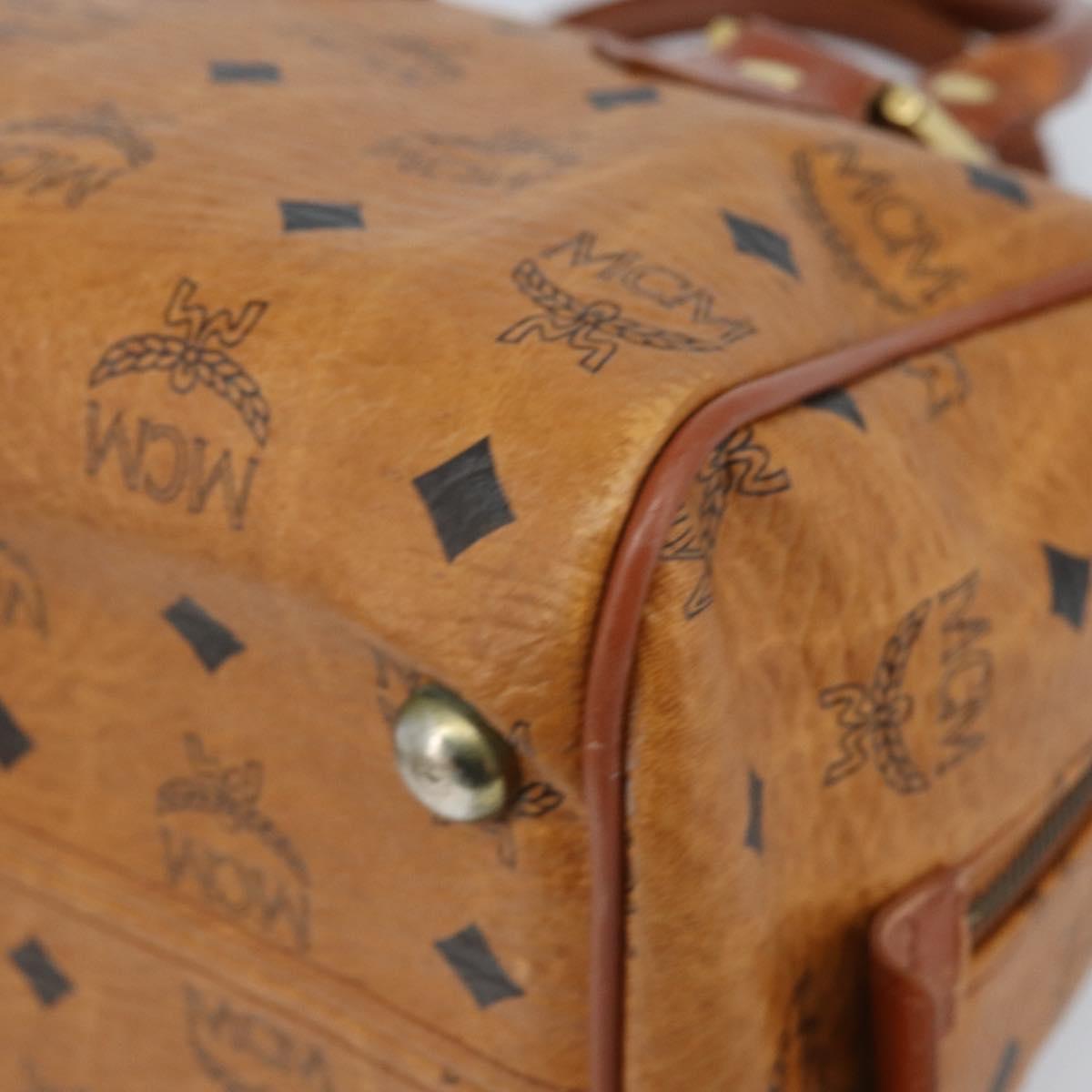 MCM Vicetos Logogram Boston Bag PVC Leather Brown Gold Auth BA11007