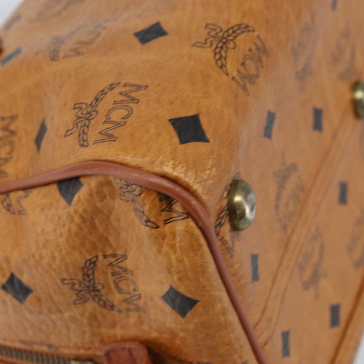 MCM Vicetos Logogram Boston Bag PVC Leather Brown Gold Auth BA11007