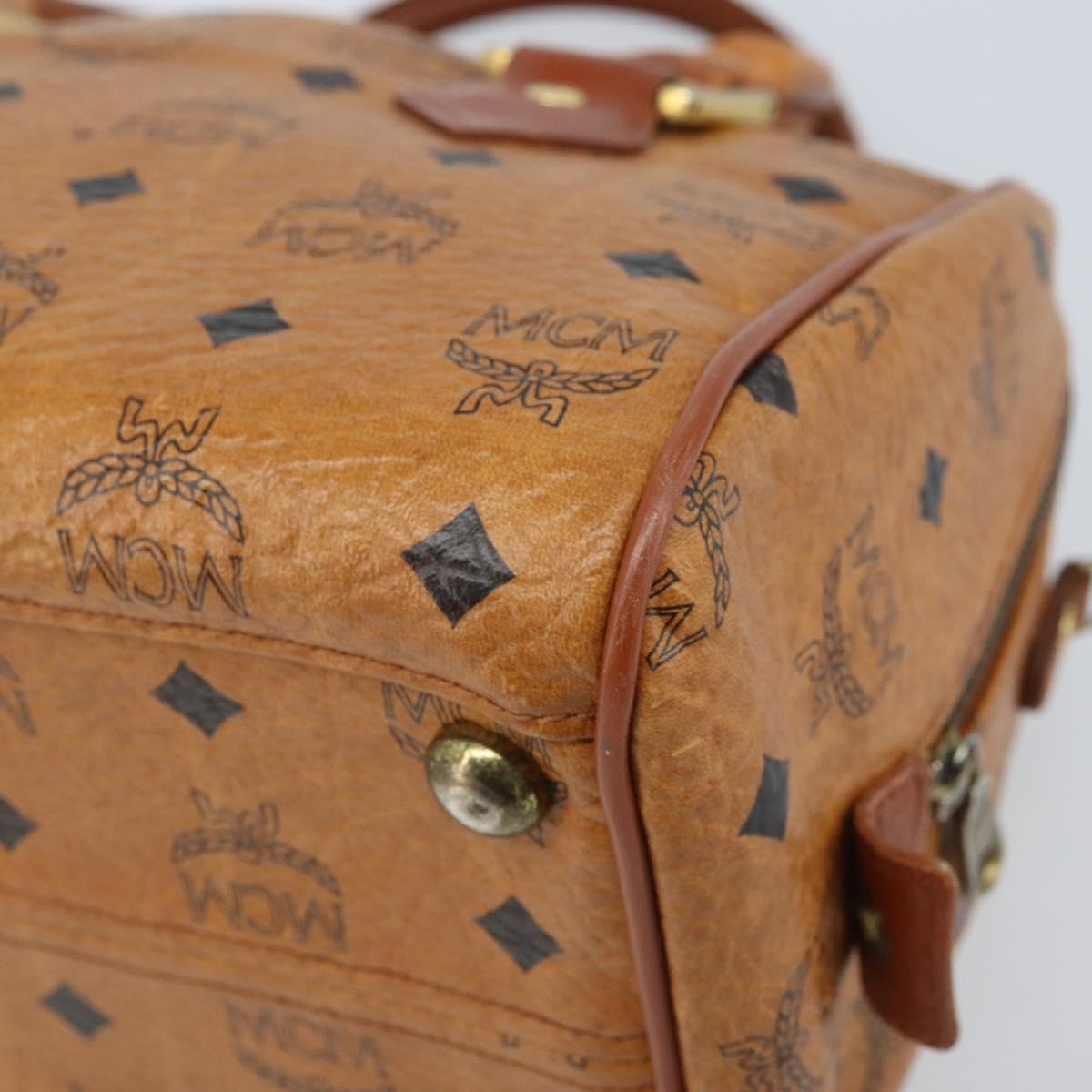 MCM Vicetos Logogram Boston Bag PVC Leather Brown Gold Auth BA11007