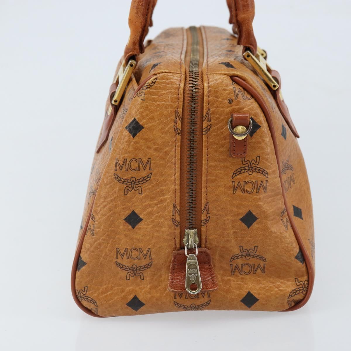 MCM Vicetos Logogram Boston Bag PVC Leather Brown Gold Auth BA11007