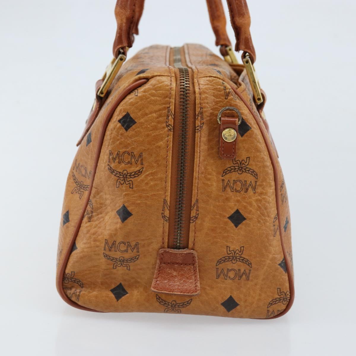MCM Vicetos Logogram Boston Bag PVC Leather Brown Gold Auth BA11007