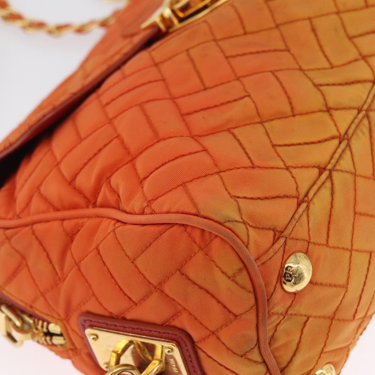 PRADA Quilted Chain Shoulder Bag Nylon Orange Gold Auth BA11028