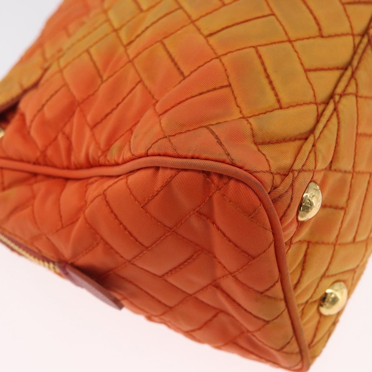 PRADA Quilted Chain Shoulder Bag Nylon Orange Gold Auth BA11028