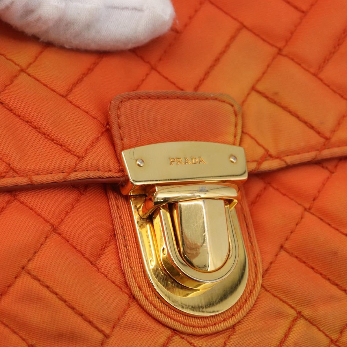 PRADA Quilted Chain Shoulder Bag Nylon Orange Gold Auth BA11028