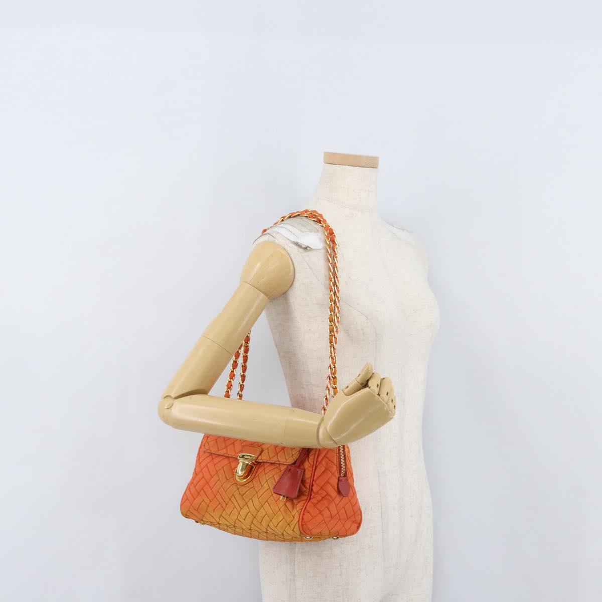 PRADA Quilted Chain Shoulder Bag Nylon Orange Gold Auth BA11028