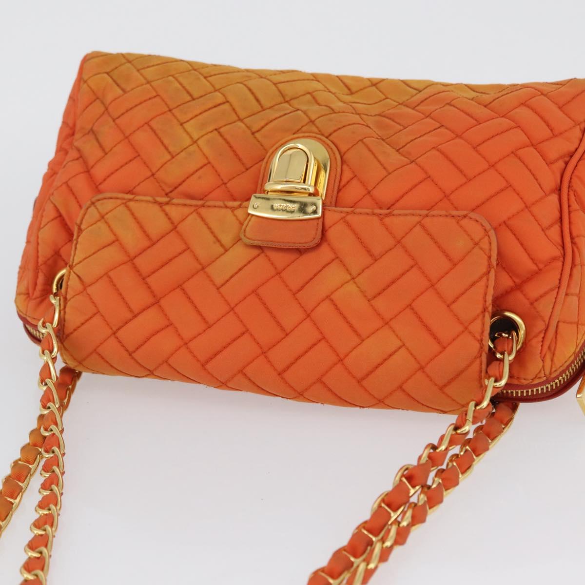 PRADA Quilted Chain Shoulder Bag Nylon Orange Gold Auth BA11028