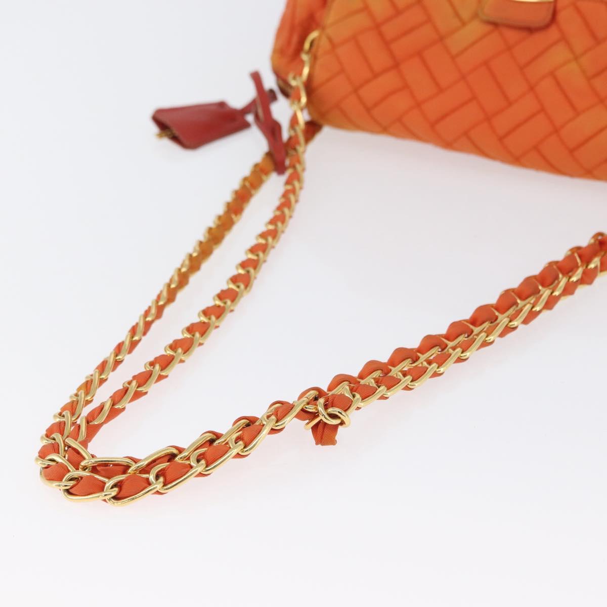 PRADA Quilted Chain Shoulder Bag Nylon Orange Gold Auth BA11028
