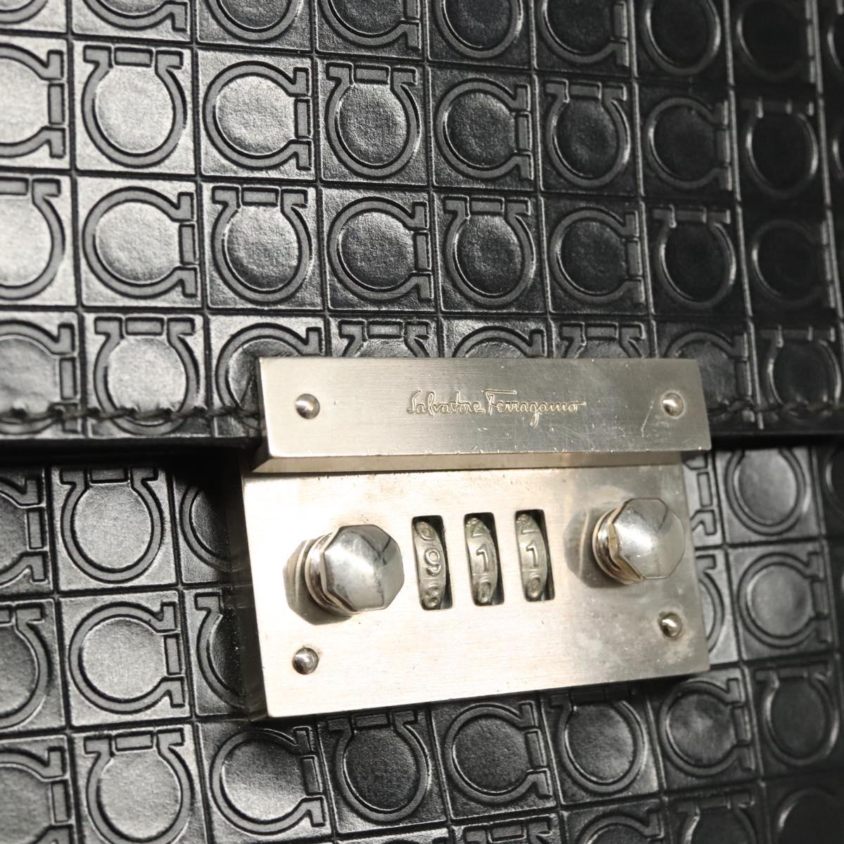 Salvatore Ferragamo Gancini Hand Bag Leather Black Silver Auth BA1103