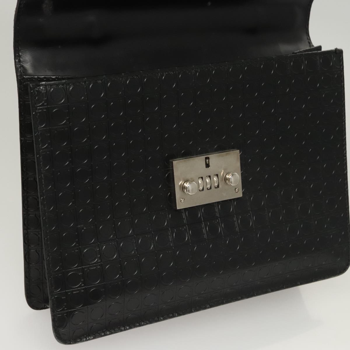 Salvatore Ferragamo Gancini Hand Bag Leather Black Silver Auth BA1103