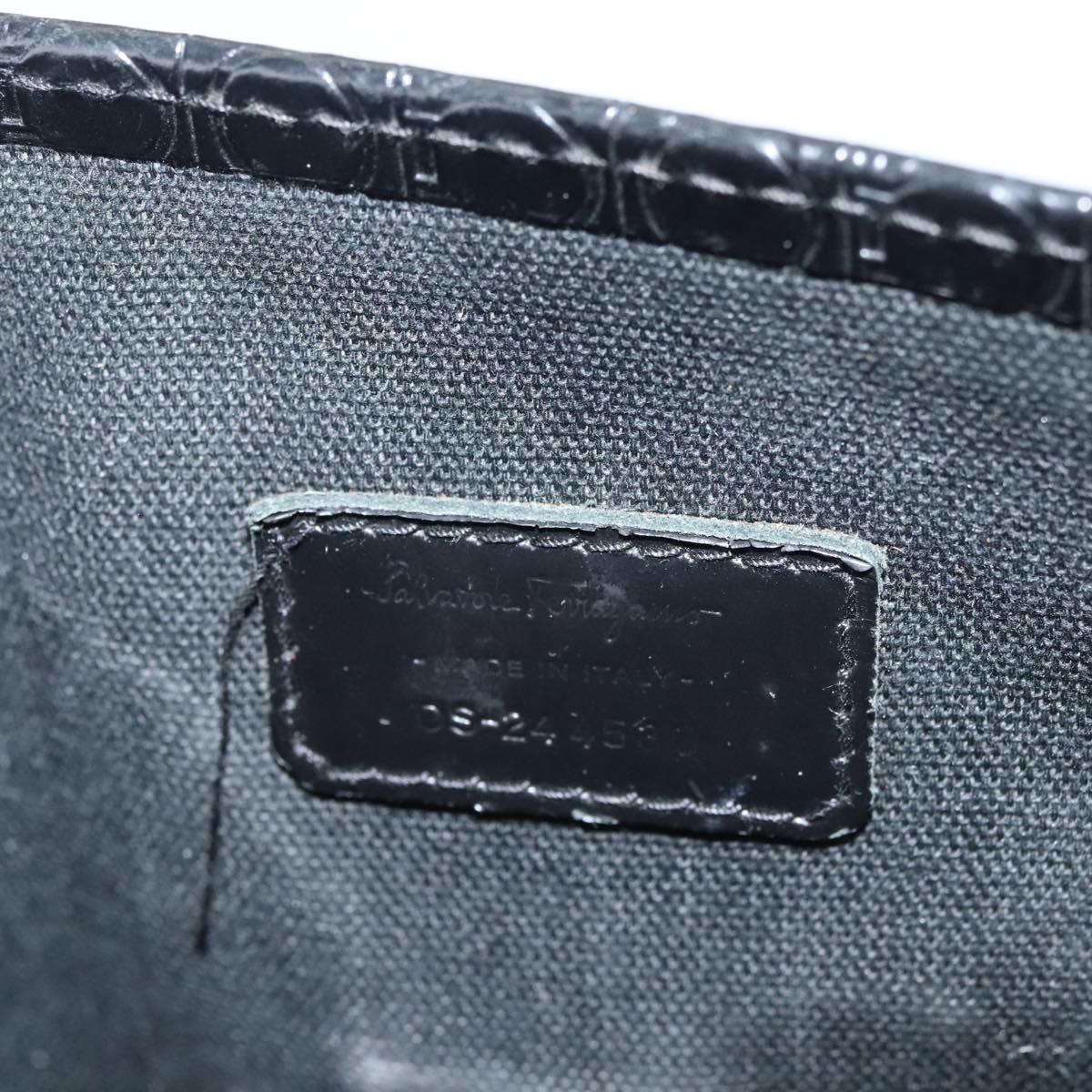 Salvatore Ferragamo Gancini Hand Bag Leather Black Silver Auth BA1103