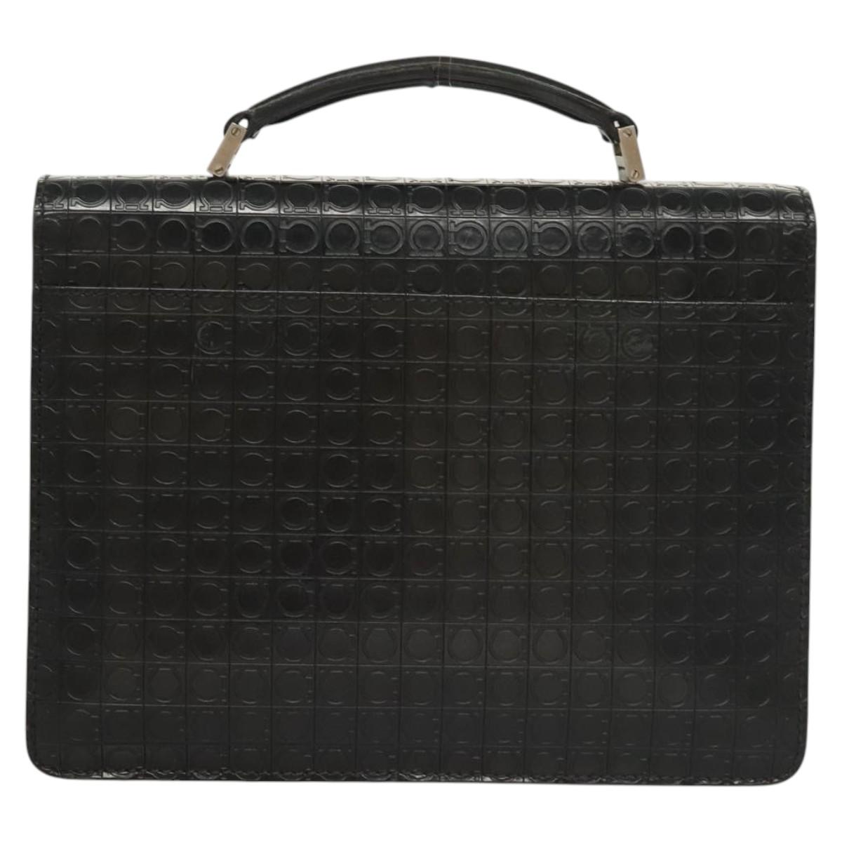 Salvatore Ferragamo Gancini Hand Bag Leather Black Silver Auth BA1103