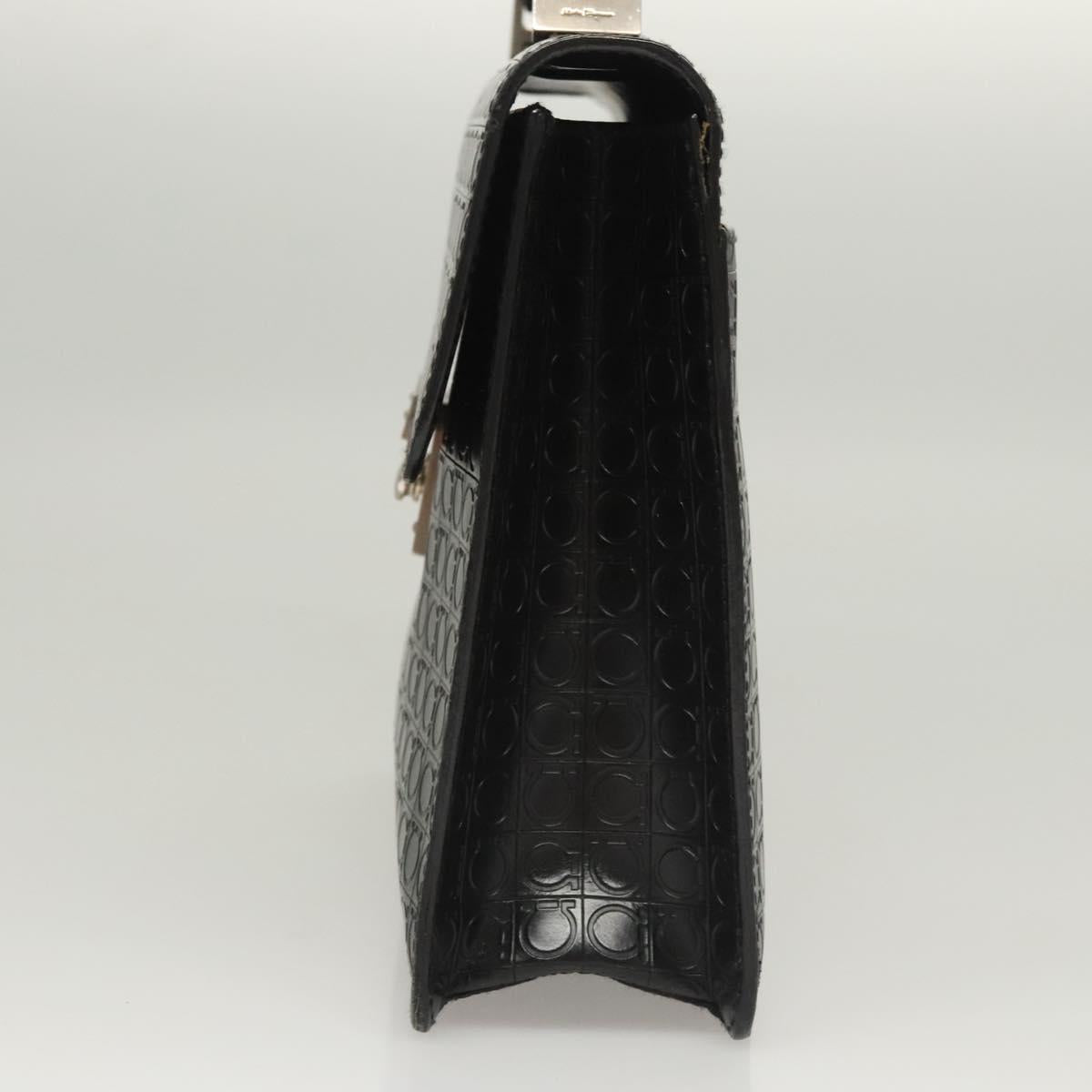 Salvatore Ferragamo Gancini Hand Bag Leather Black Silver Auth BA1103