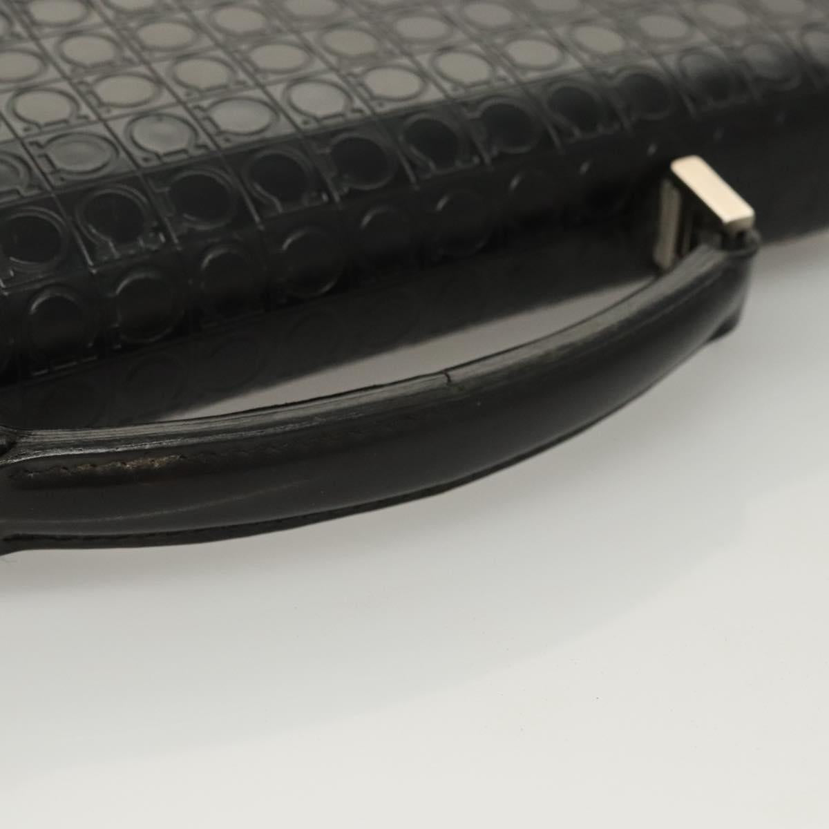Salvatore Ferragamo Gancini Hand Bag Leather Black Silver Auth BA1103