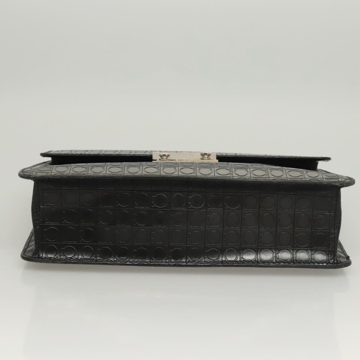 Salvatore Ferragamo Gancini Hand Bag Leather Black Silver Auth BA1103