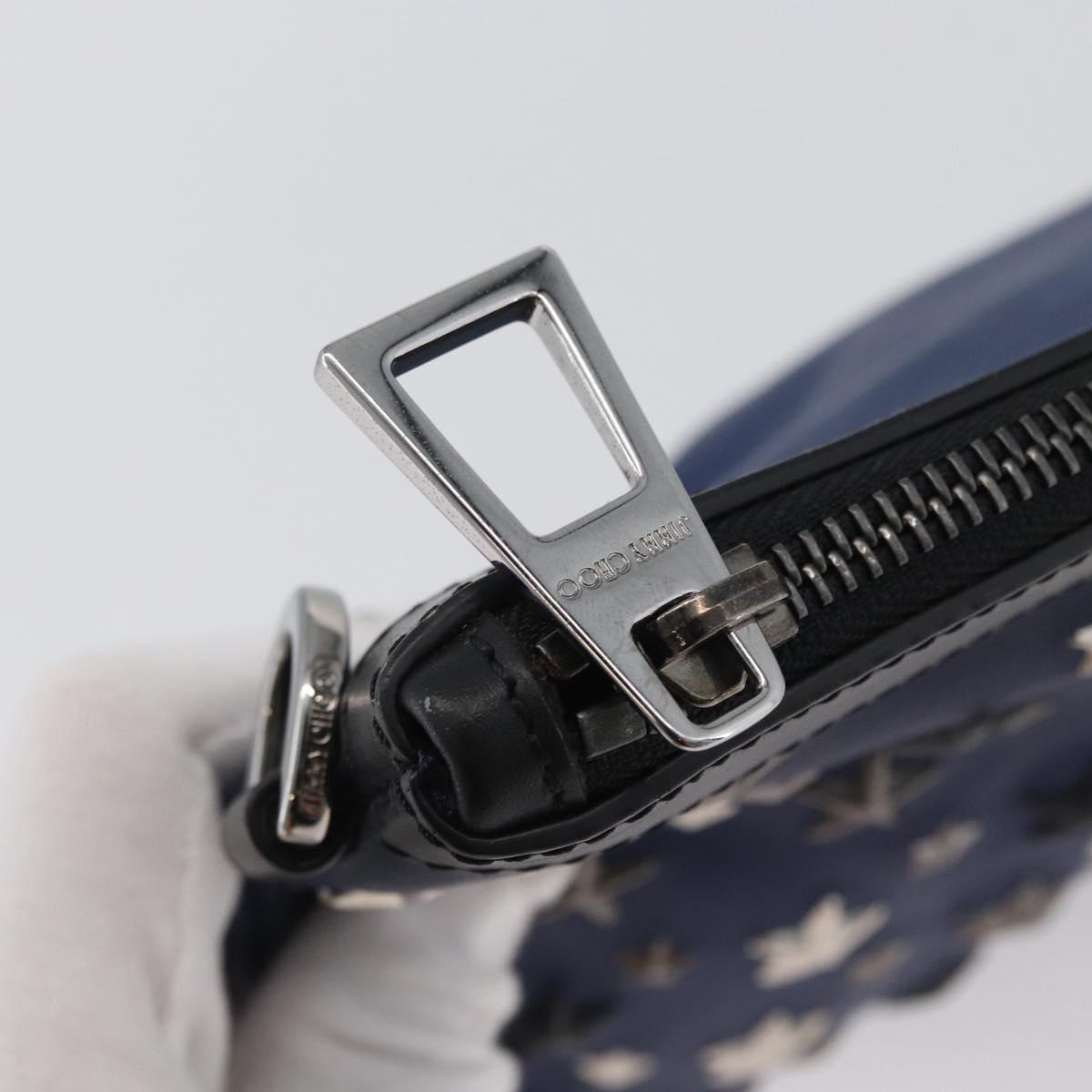 Jimmy Choo Studs Clutch Bag Leather Navy Silver Auth BA11032