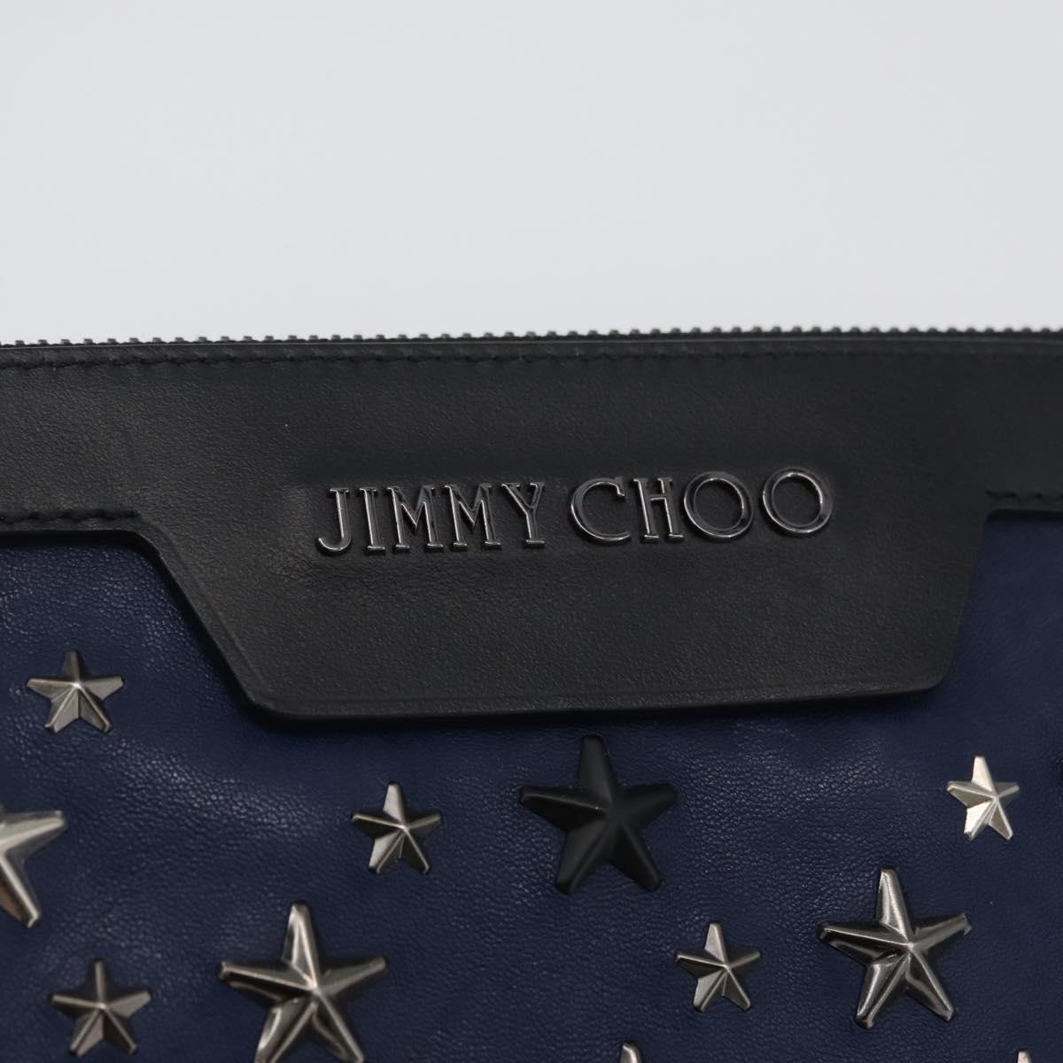 Jimmy Choo Studs Clutch Bag Leather Navy Silver Auth BA11032
